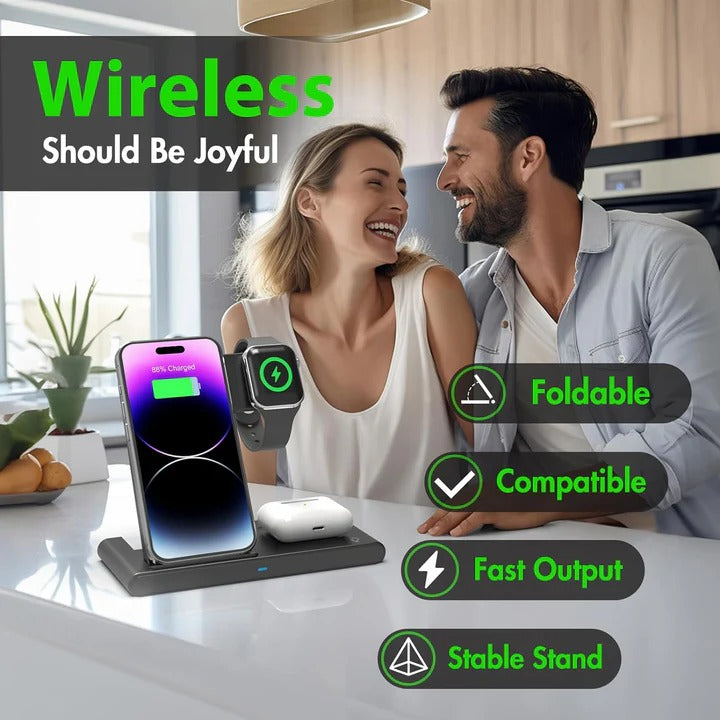 Foldable 3-in-1 Wireless Charging Stand Quick Charge LED
