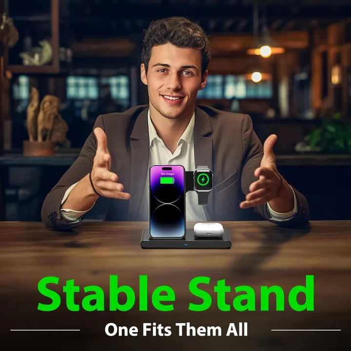 Foldable 3-in-1 Wireless Charging Stand Quick Charge LED