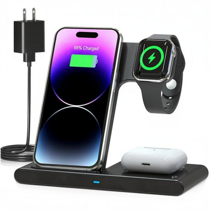 Foldable 3-in-1 Wireless Charging Stand Quick Charge LED