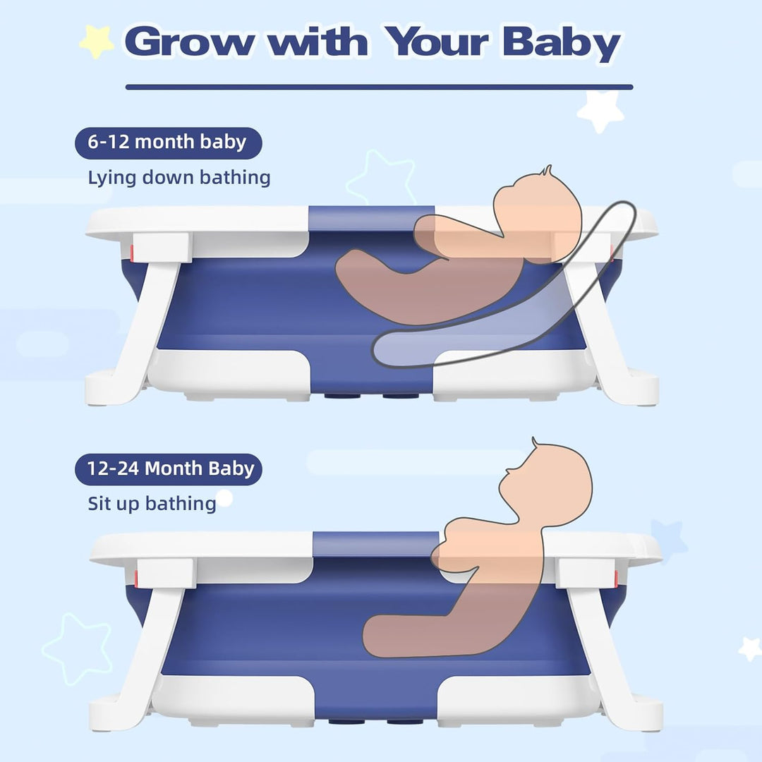 Foldable Baby Bath Tub | Digital Temperature Sensor | Soft Cushion | Non-Toxic PP+TPE | Ages 0–6