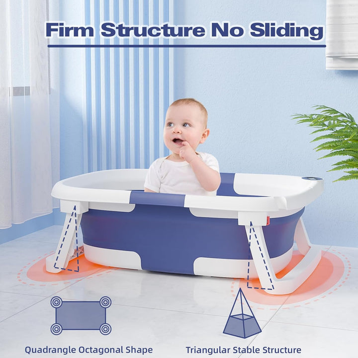 Foldable Baby Bath Tub | Digital Temperature Sensor | Soft Cushion | Non-Toxic PP+TPE | Ages 0–6