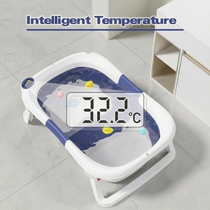 Foldable Baby Bath Tub | Digital Temperature Sensor | Soft Cushion | Non-Toxic PP+TPE | Ages 0–6