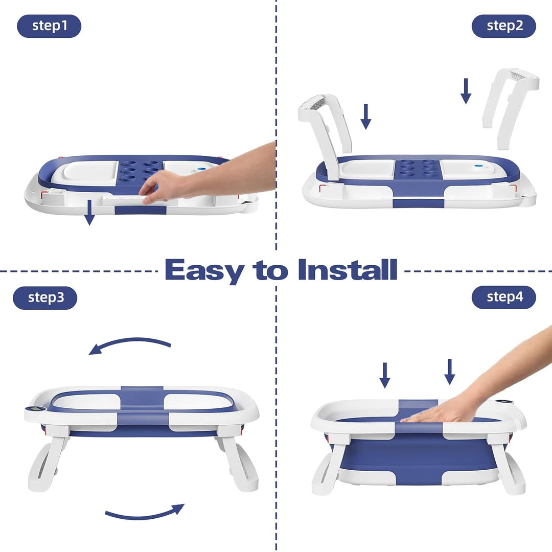 Foldable Baby Bath Tub | Digital Temperature Sensor | Soft Cushion | Non-Toxic PP+TPE | Ages 0–6