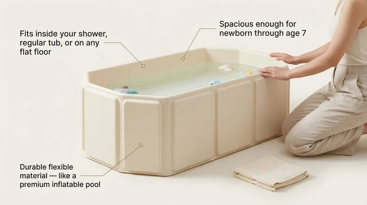 Foldable Baby Bath Tub | Non-Slip Base | Portable | 76x38x25cm | Blue | Infants to Toddlers