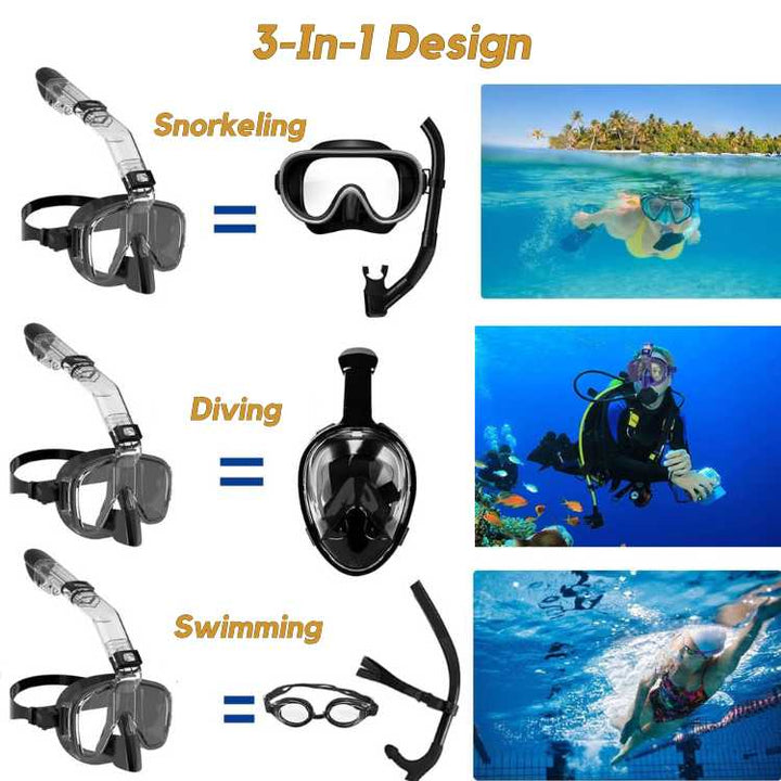 Foldable Snorkel Mask | Hinged Tube, Adjustable Strap