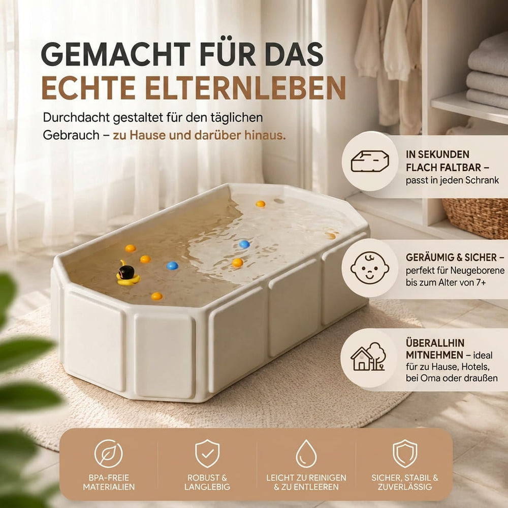 Folding Baby Bath Tub Plastic | Non-Slip Base | Compact Fold for Easy Storage, Travel and Lightweight for Small Bathrooms