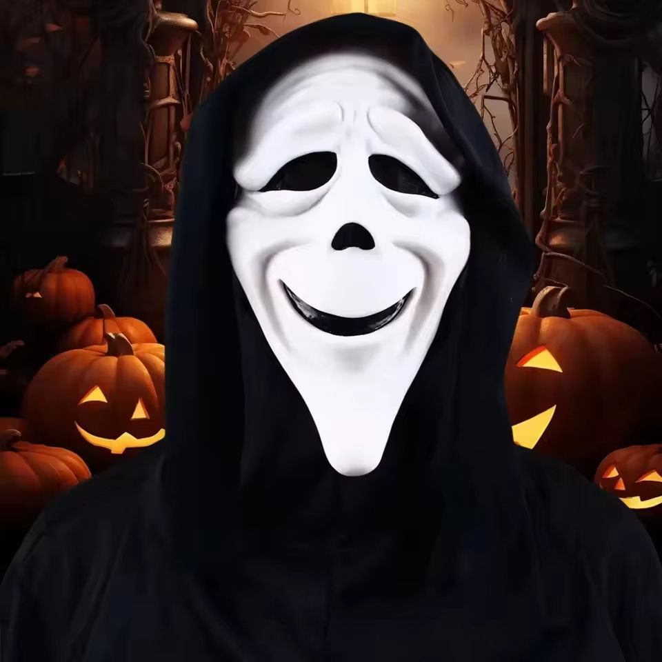 Full Head Latex Scream Mask Halloween Costume | Red Tongue Horror Design with Breathable Openings | Flexible Reusable