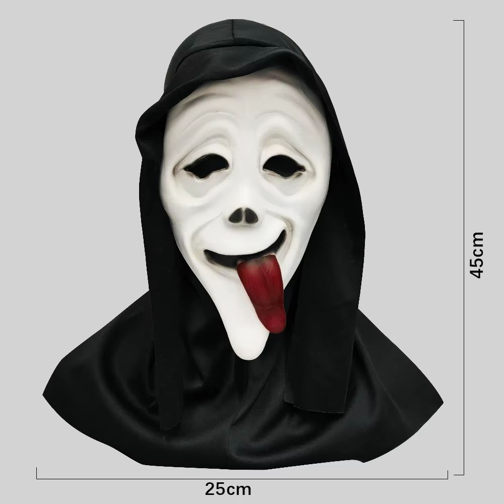 Full Head Latex Scream Mask Halloween Costume | Red Tongue Horror Design with Breathable Openings | Flexible Reusable