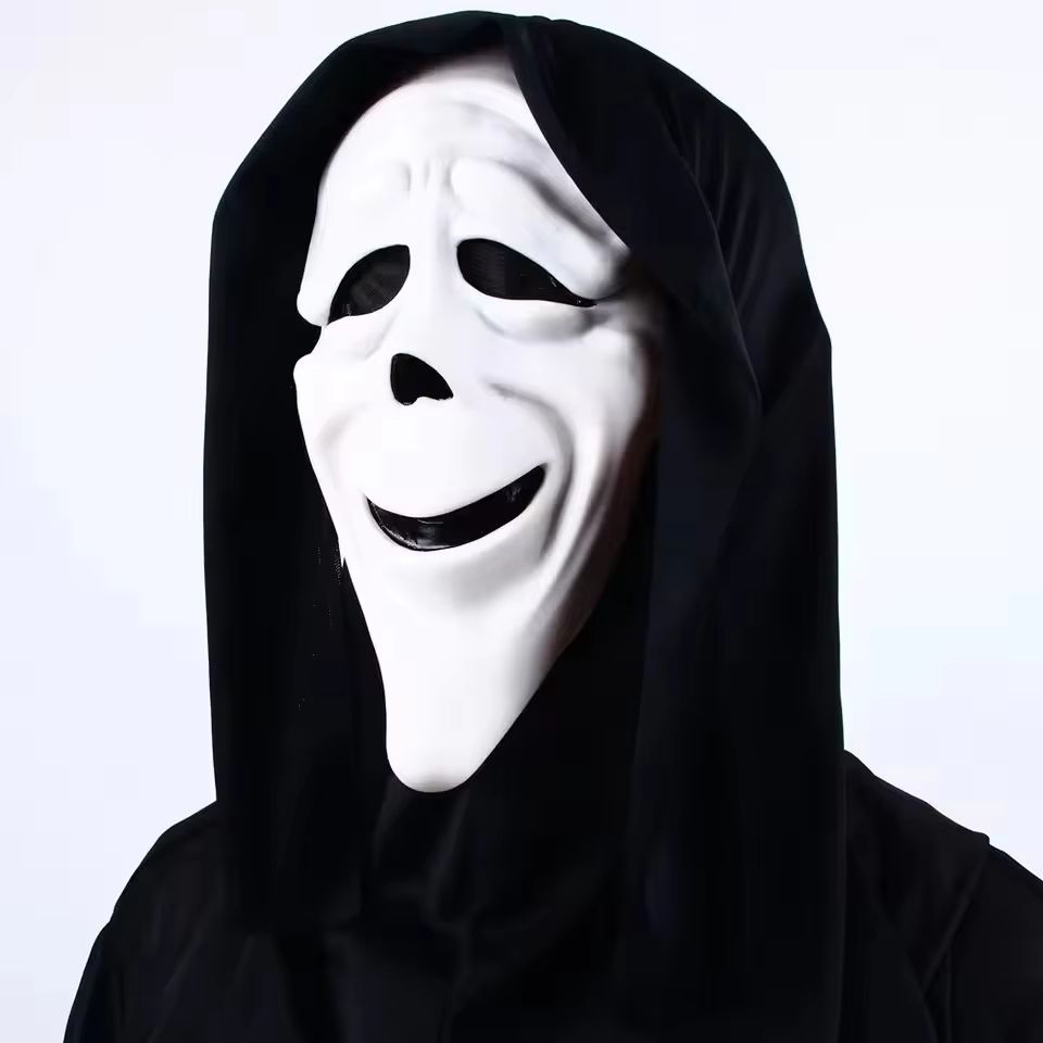 Full Head Latex Scream Mask Halloween Costume | Red Tongue Horror Design with Breathable Openings | Flexible Reusable