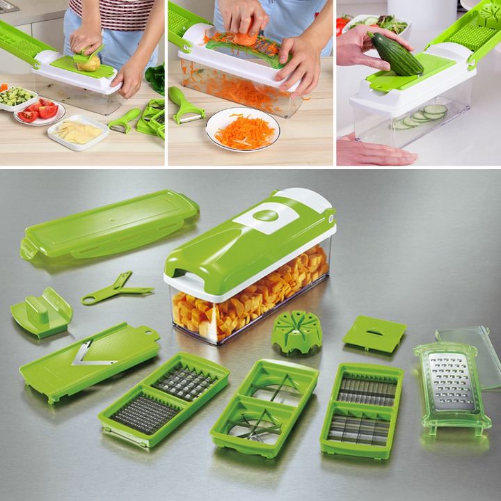 12-in-1 Vegetable Cutter with Interchangeable Blades | Hand Guard &amp; Compact Container | Fast, Safe Vegetable Prep 1