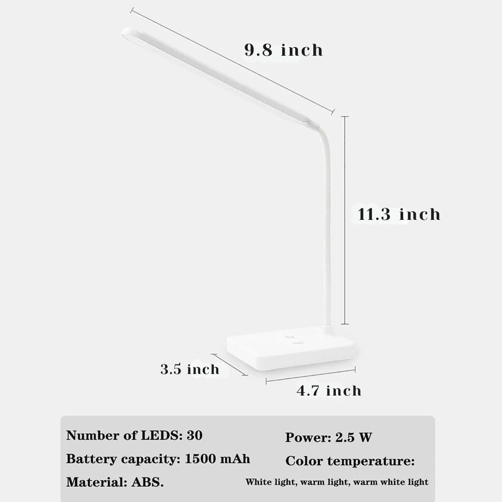 Flexible Arm Desk Lamp, Rechargeable | 3 Light Colours, Touch Dimmer | USB-C or Plug-In, 6-8 Hour Runtime, 2.5W 5