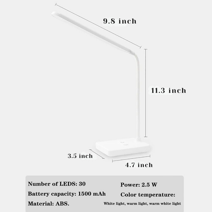 Flexible Arm Desk Lamp, Rechargeable | 3 Light Colours, Touch Dimmer | USB-C or Plug-In, 6-8 Hour Runtime, 2.5W 5