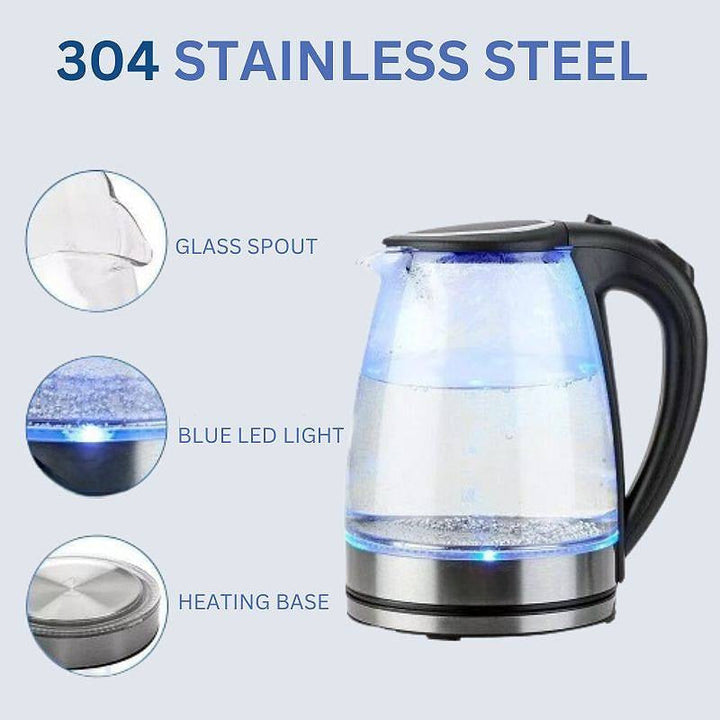 Electric Glass Kettle Stainless Steel | 1500W Rapid Boil with LED Illumination | Cordless Base, BPA-Free 1.8L Capacity 5