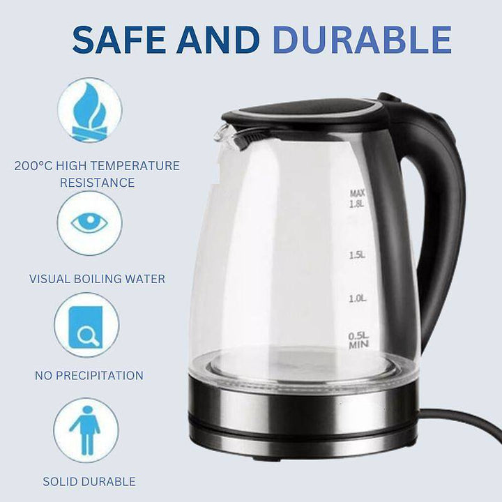 Electric Glass Kettle Stainless Steel | 1500W Rapid Boil with LED Illumination | Cordless Base, BPA-Free 1.8L Capacity 4