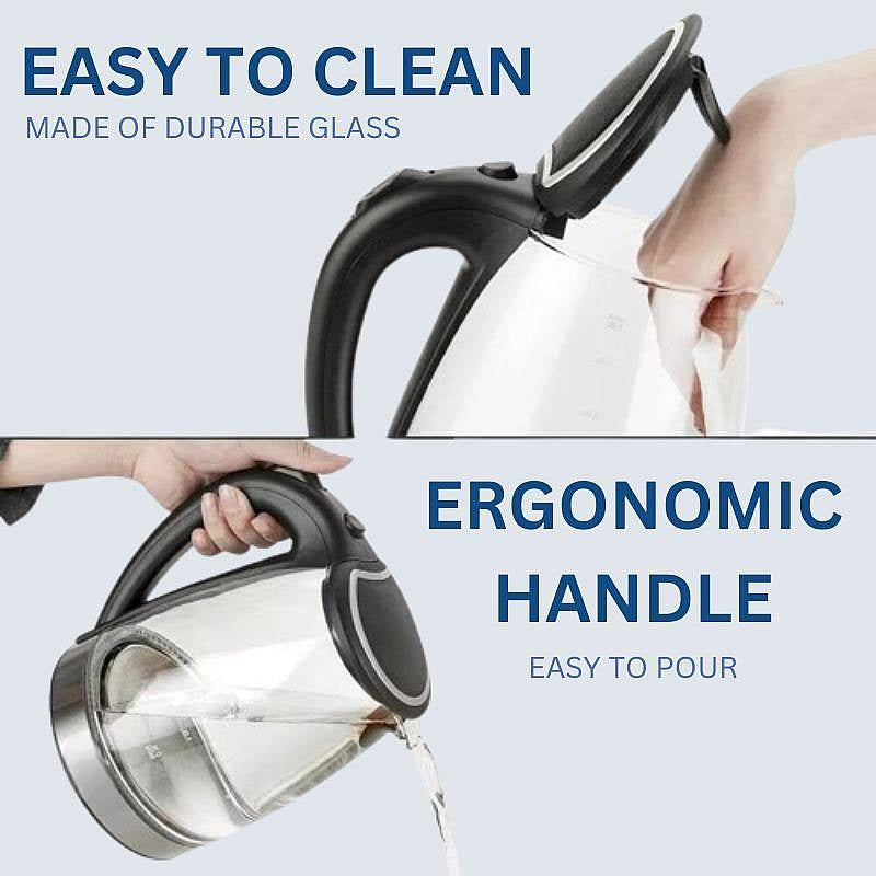 Electric Glass Kettle Stainless Steel | 1500W Rapid Boil with LED Illumination | Cordless Base, BPA-Free 1.8L Capacity 6