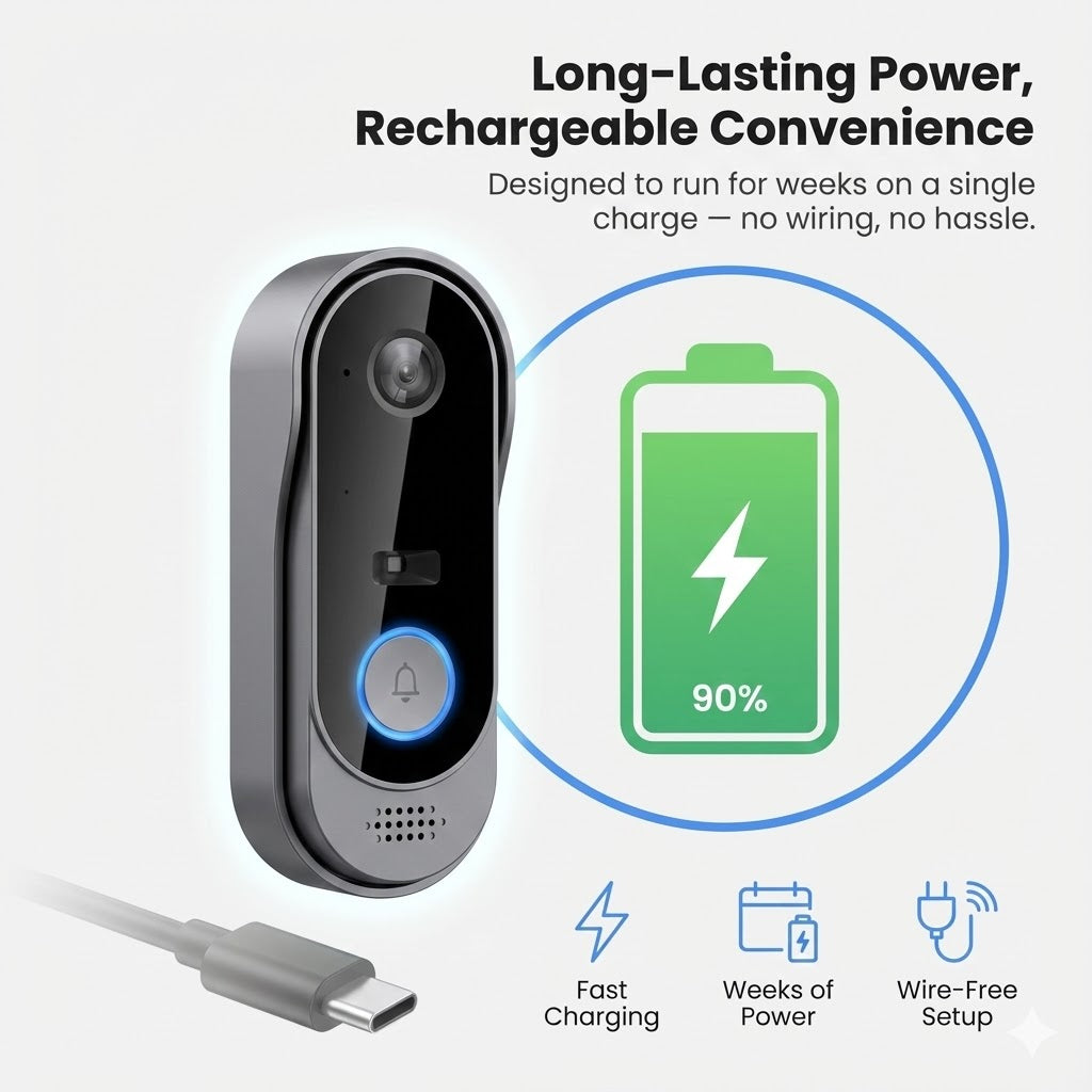 Smart Video Doorbell | Wireless Battery Camera With Two-Way Talk