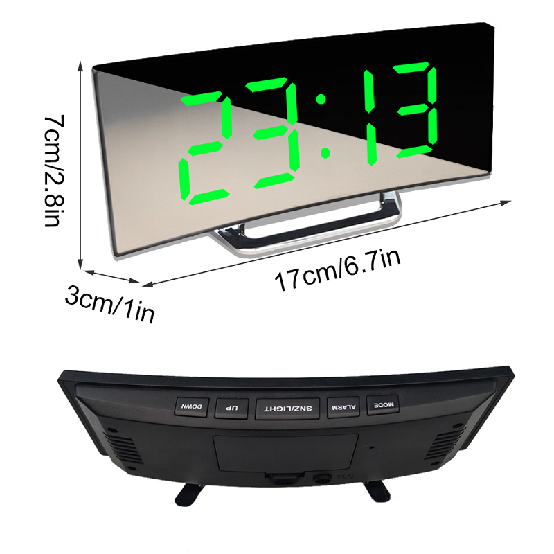 Digital Alarm Clock LED Curved Mirror Display with Gradual Volume Increase 5
