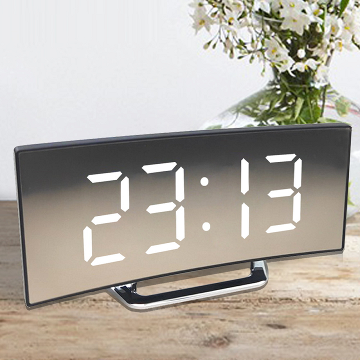 Digital Alarm Clock LED Curved Mirror Display with Gradual Volume Increase 1