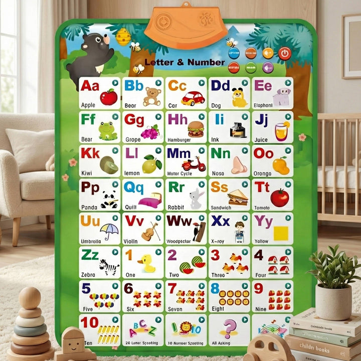 Alphabet Interactive Learning Toy | Touch Sound Letters, Numbers &amp; Quiz Mode | Waterproof Wipe-Clean Poster for Toddlers 1