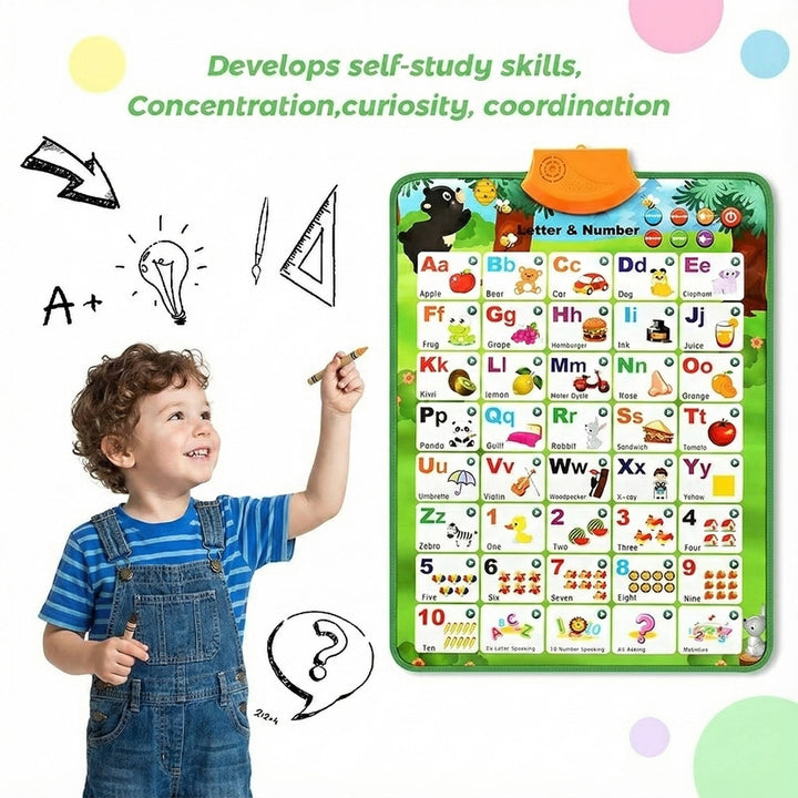 Alphabet Interactive Learning Toy | Touch Sound Letters, Numbers &amp; Quiz Mode | Waterproof Wipe-Clean Poster for Toddlers 3