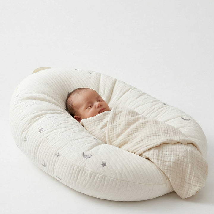 Baby Lounger Pillow Cotton | Contoured Support with Side Pocket and Carry Handles | Non Slip Breathable Nest for Naps 11