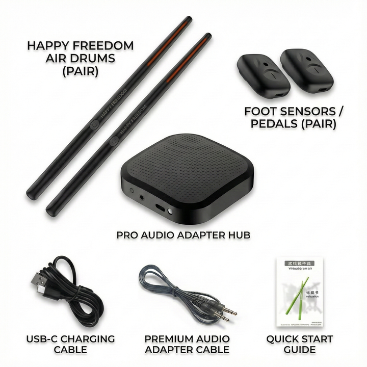 Air Drum Kit | Motion-Sensing Sticks and Foot Pedals | Rechargeable Battery, Silent Headphone Practice, Three Colours 4