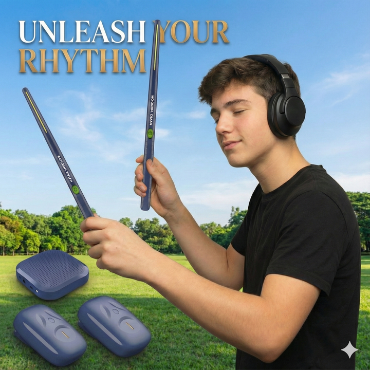 Air Drum Kit | Motion-Sensing Sticks and Foot Pedals | Rechargeable Battery, Silent Headphone Practice, Three Colours 1