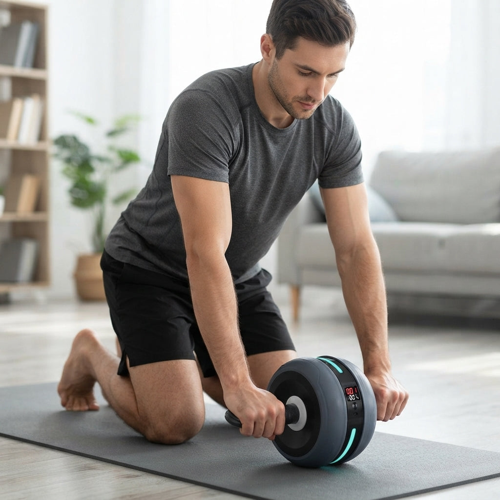 Auto-Rebound Ab Wheel Roller LED Rep Counter Non-Slip Core Trainer 3