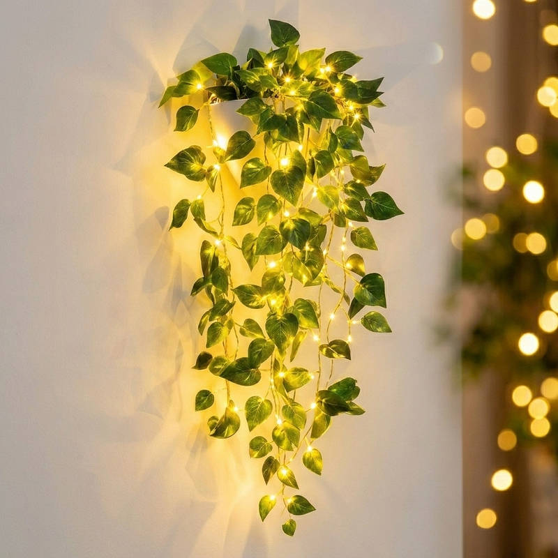 Artificial Hanging Vines with LED Lights | Flexible Copper Wire Stems, Silk Leaves | Zero Maintenance Indoor Outdoor Decor 7