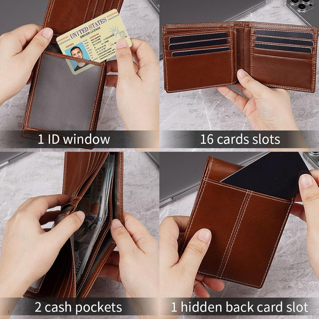 Genuine Leather Bifold Wallet for Men with RFID-Blocking Protection | Slim Design with 16 Card Slots for Everyday Use 7