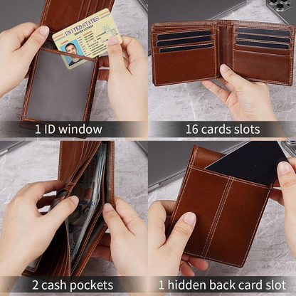 Genuine Leather Bifold Wallet for Men with RFID-Blocking Protection | Slim Design with 16 Card Slots for Everyday Use 7