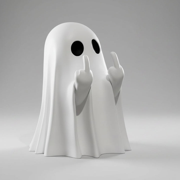Ghost Figurine Halloween Decor | Humorous Gesture Design | Matte Resin Tabletop Decoration