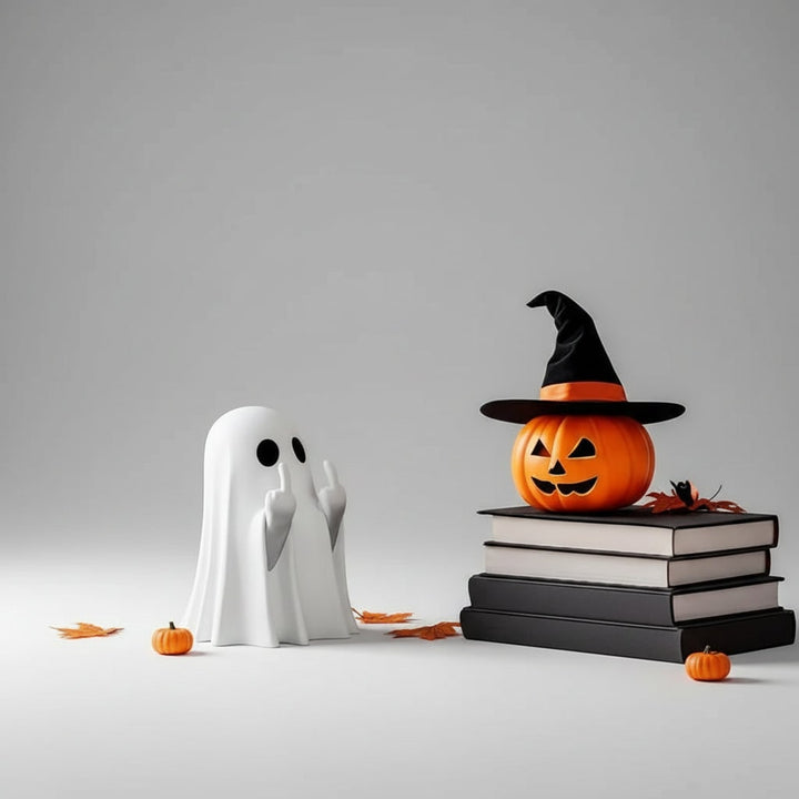 Ghost Figurine Halloween Decor | Humorous Gesture Design | Matte Resin Tabletop Decoration