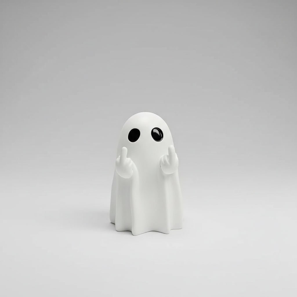Ghost Figurine Halloween Decor | Humorous Gesture Design | Matte Resin Tabletop Decoration