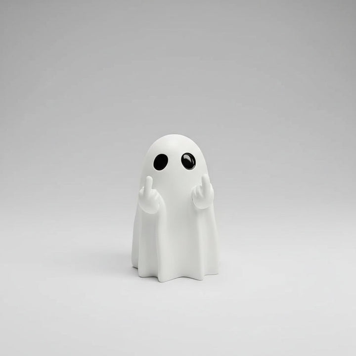 Ghost Figurine Halloween Decor | Humorous Gesture Design | Matte Resin Tabletop Decoration