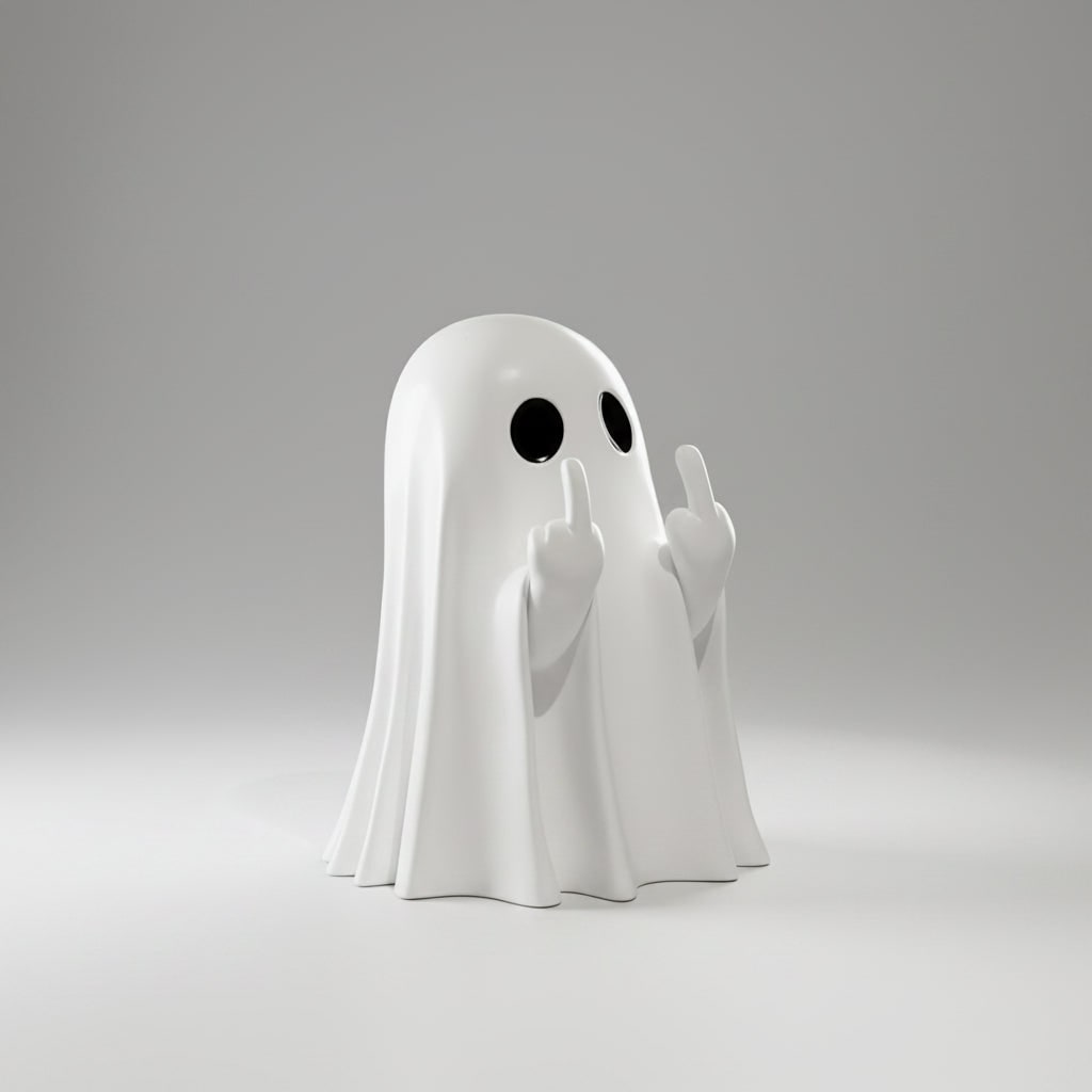 Ghost Figurine Halloween Decor | Humorous Gesture Design | Matte Resin Tabletop Decoration