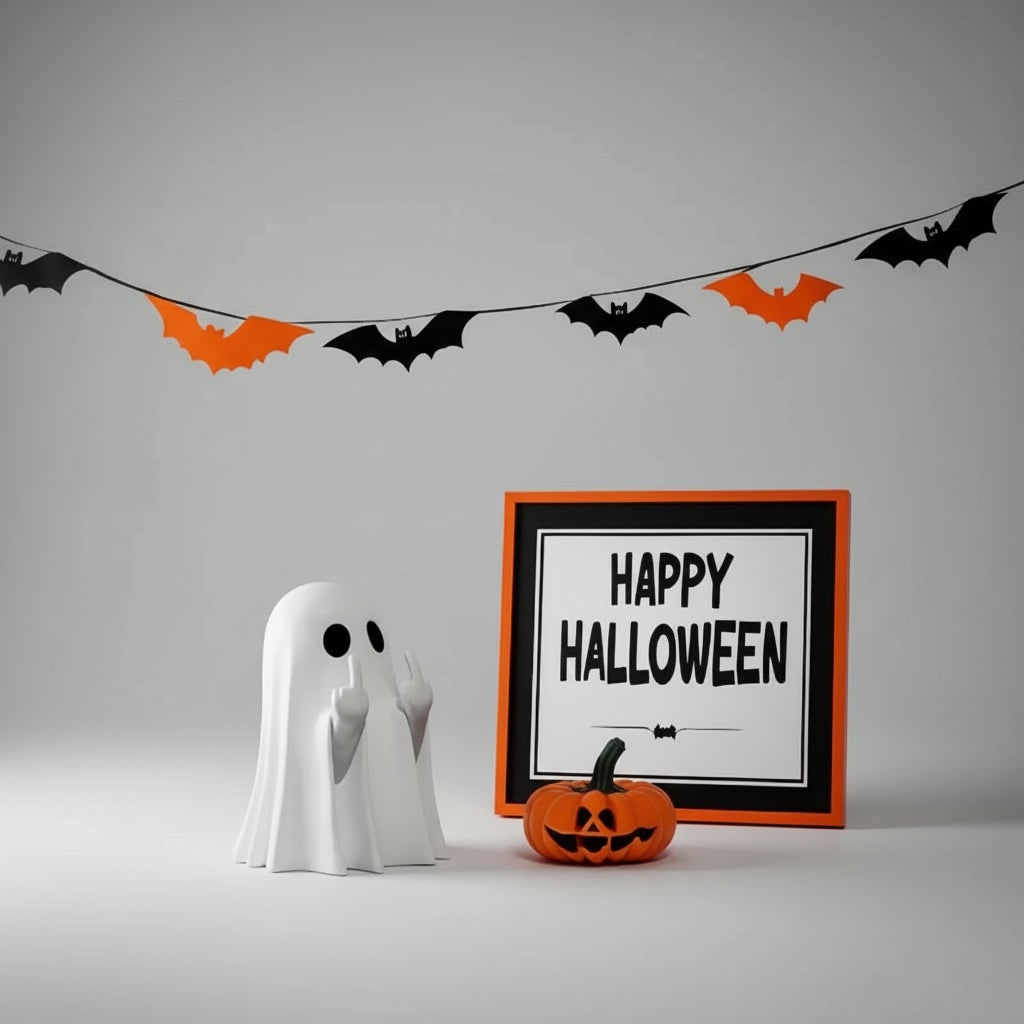 Ghost Figurine Halloween Decor | Humorous Gesture Design | Matte Resin Tabletop Decoration