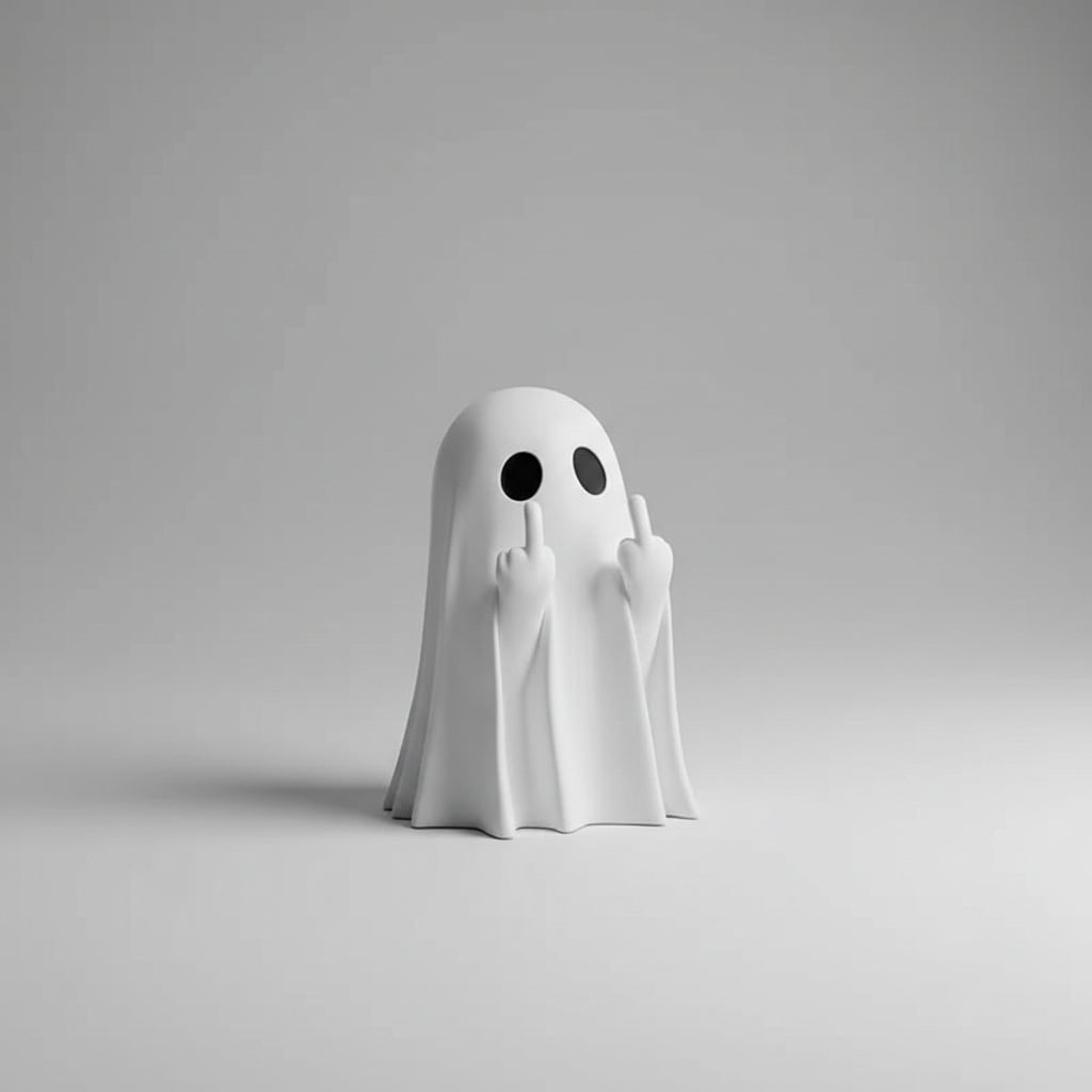 Ghost Figurine Halloween Decor | Humorous Gesture Design | Matte Resin Tabletop Decoration