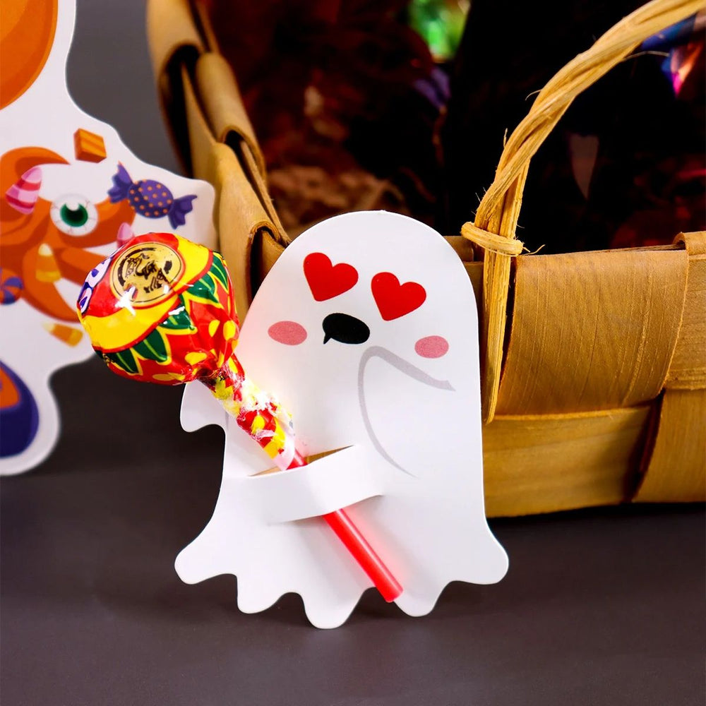 Ghost Lollipop Holders Halloween | 48-Piece Paper Candy Wrap Set | Ready-Made Trick-or-Treat Party Favours for Kids