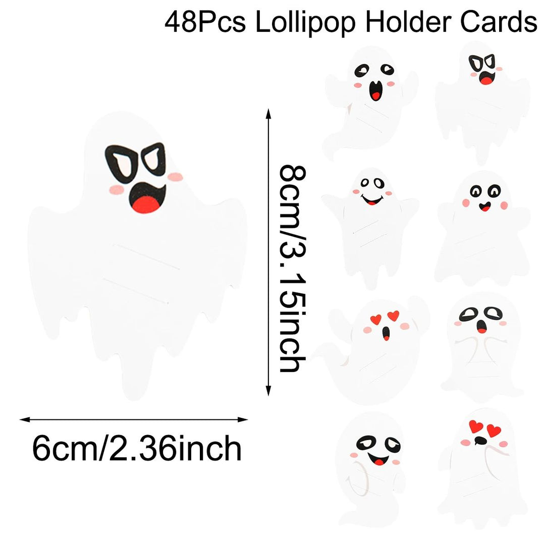 Ghost Lollipop Holders Halloween | 48-Piece Paper Candy Wrap Set | Ready-Made Trick-or-Treat Party Favours for Kids
