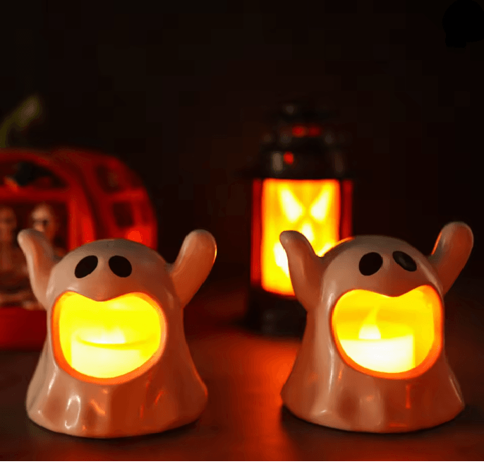 Ghost Shaped LED Candle Light | Battery Powered, Flameless Flicker, Cool to Touch | Safe Halloween Decor for Kids & Parties