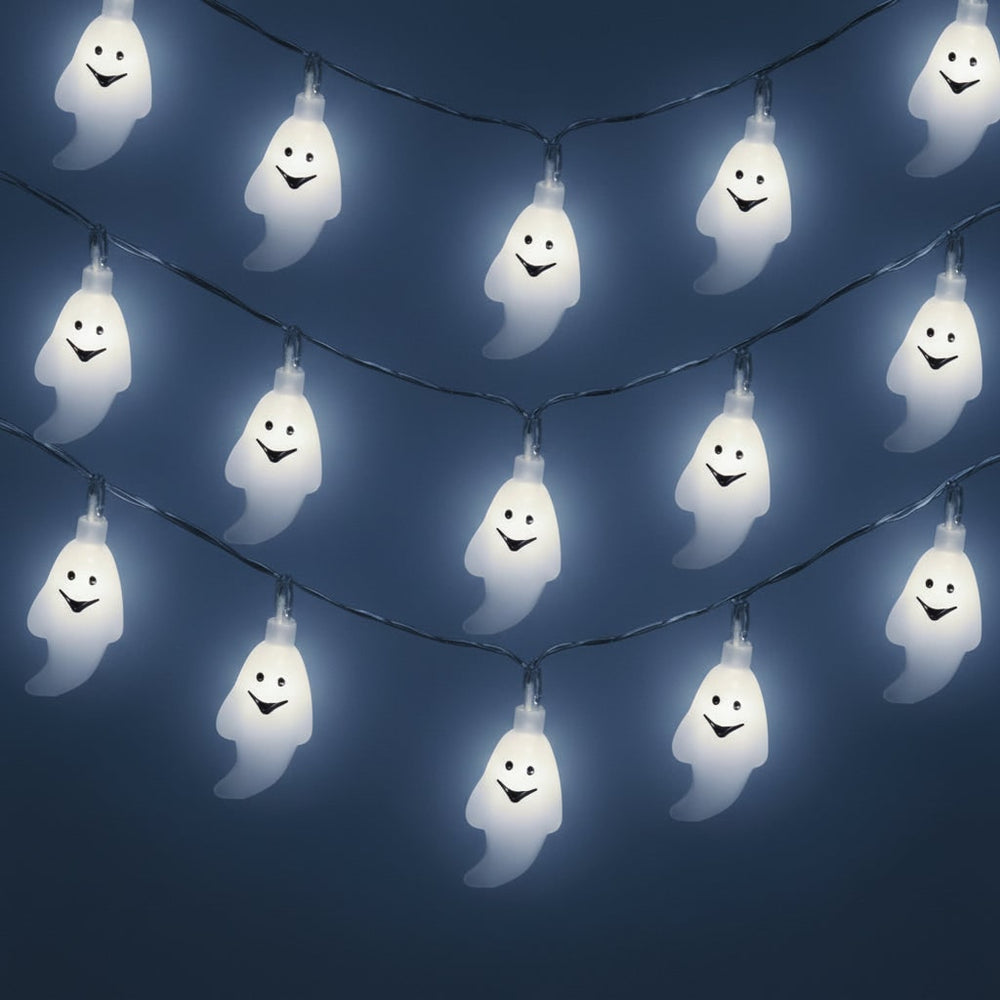 Ghost String Lights Halloween | Battery Powered, Weather-Resistant Outdoor and Indoor Decoration