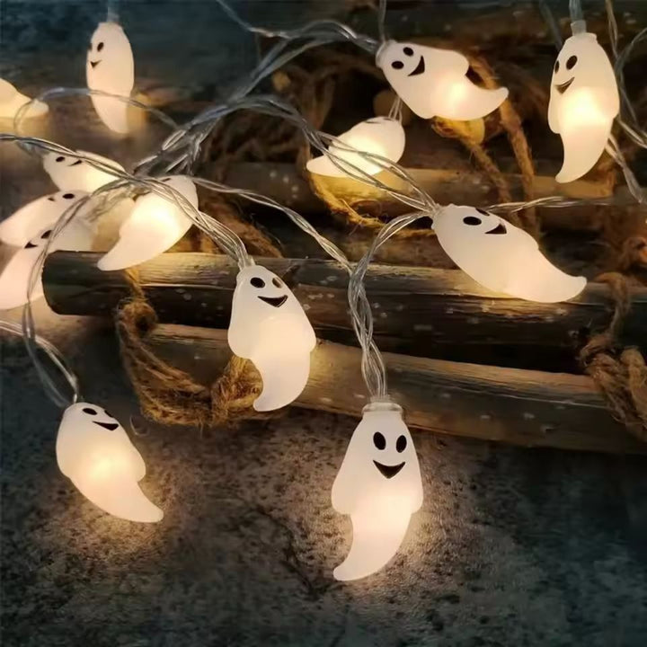 Ghost String Lights for Halloween Décor | 20 LED Ghost-Shaped Bulbs | Battery Powered, No Plug Needed, Indoor &amp; Outdoor