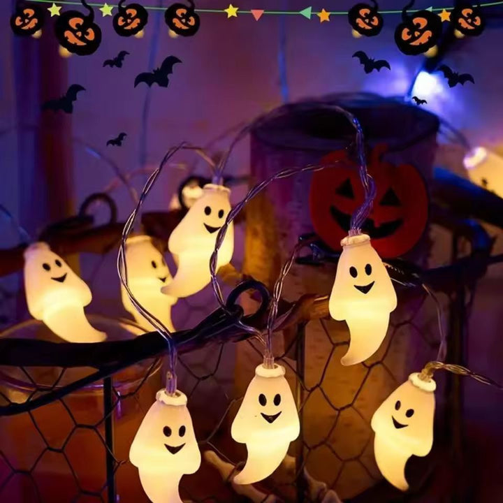 Ghost String Lights for Halloween Décor | 20 LED Ghost-Shaped Bulbs | Battery Powered, No Plug Needed, Indoor &amp; Outdoor