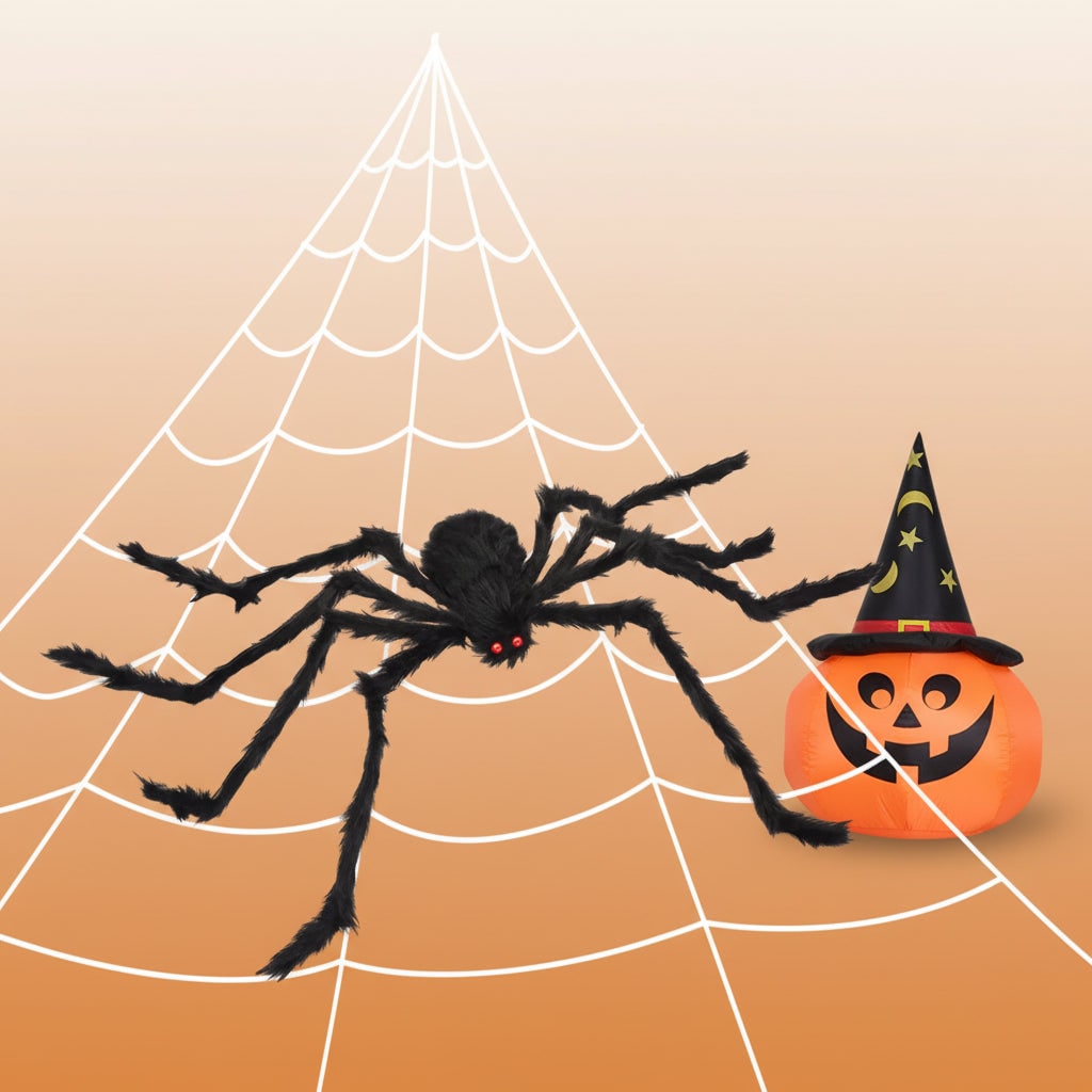 Giant Poseable Spider Halloween Decoration | Bendable Wire Legs & Glowing Eyes | Reusable Indoor/Outdoor Web Set