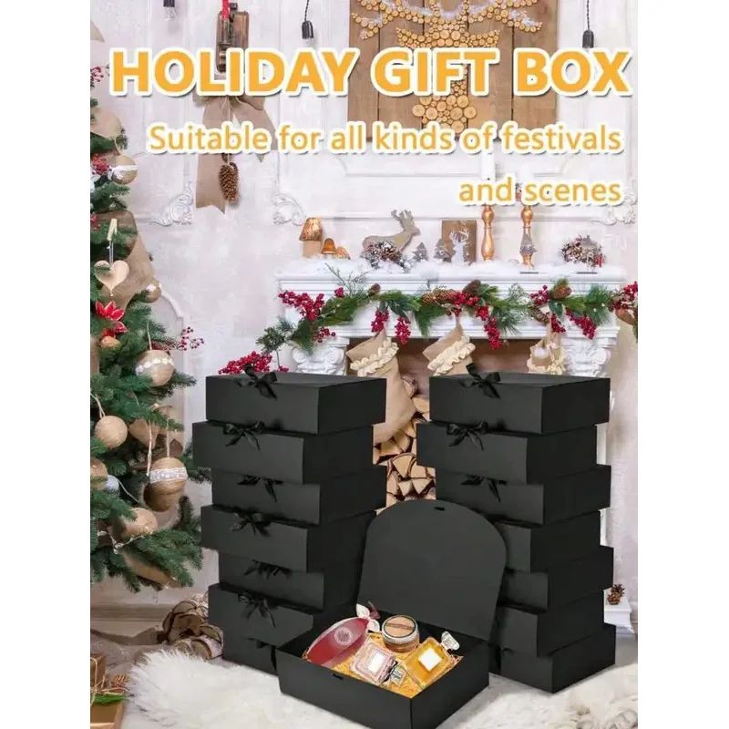 Gift Box with Lid and Ribbon | Foldable Cardboard Design | Reusable Packaging for Weddings and Celebrations Events