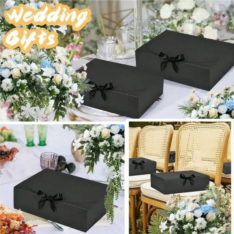 Gift Box with Lid and Ribbon | Foldable Cardboard Design | Reusable Packaging for Weddings and Celebrations Events