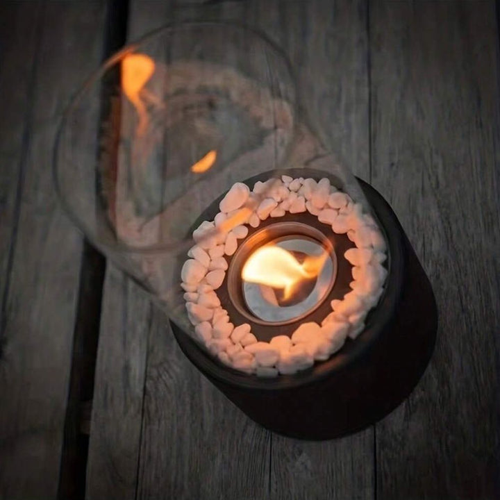 Glass Oil Lamp Refillable Cylinder | Black or White, Medium or Large | Real Flame Ambience, Fuel Not Included, Ships Fast