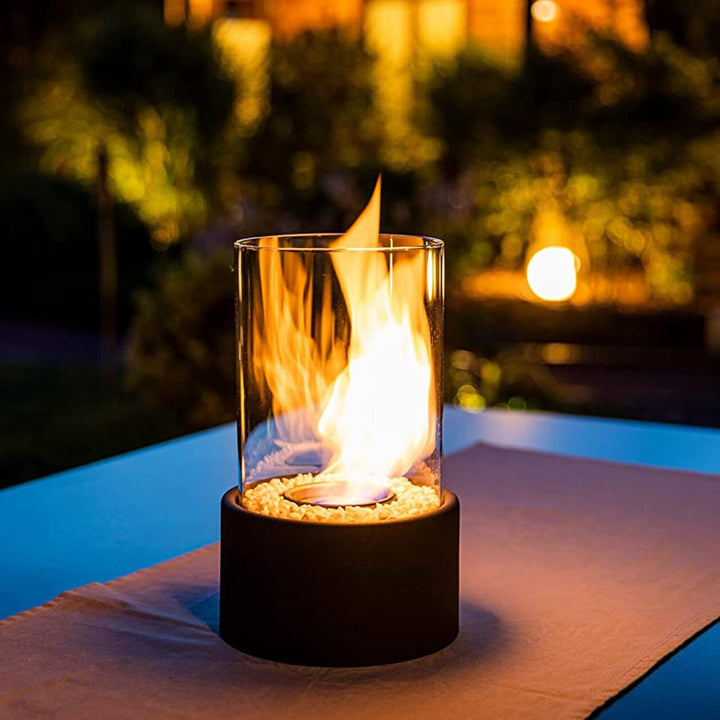 Glass Oil Lamp Refillable Cylinder | Black or White, Medium or Large | Real Flame Ambience, Fuel Not Included, Ships Fast