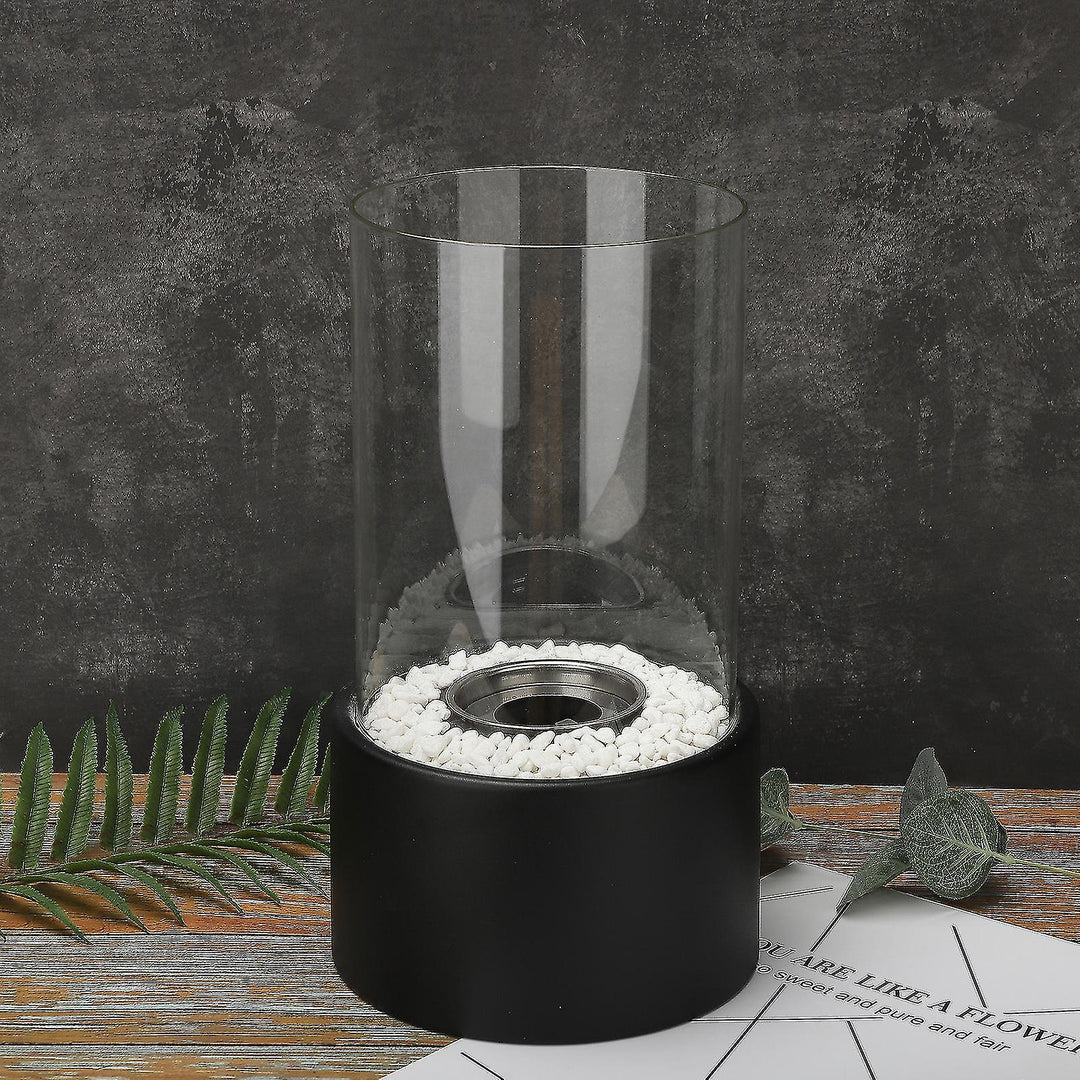 Glass Oil Lamp Refillable Cylinder | Black or White, Medium or Large | Real Flame Ambience, Fuel Not Included, Ships Fast